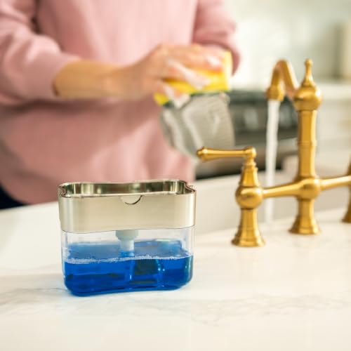 Image of S&T INC. Dish Soap Dispenser and Sponge Holder, Metallic Silver