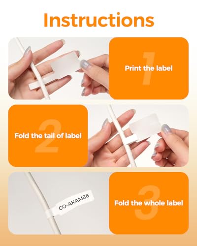 Image of Phomemo White Cable Labels Tape for M110 /M100 /M220 /M108 /M160 Label Printer,1 inch x 1.5 inch + 1.6 inch T (25x38+40mm) Self-Adhesive Cable Label Refills for Office, Home, School,Factory Circuit Box