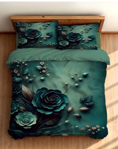 Image of Premium 7D Printed King Size Bedsheet Set with Pillow Covers Soft Cotton Blend Double Bedsheet for Home (Pillow Covers :18x28 inches Bedsheet :90x100 DarkGreen)