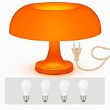 Akia Collection Orange Mushroom Lamp with 4 Replacable Bulbs– Retro Mid-Century Modern Mushroom Light for Bedroom, Nightstand or Desk