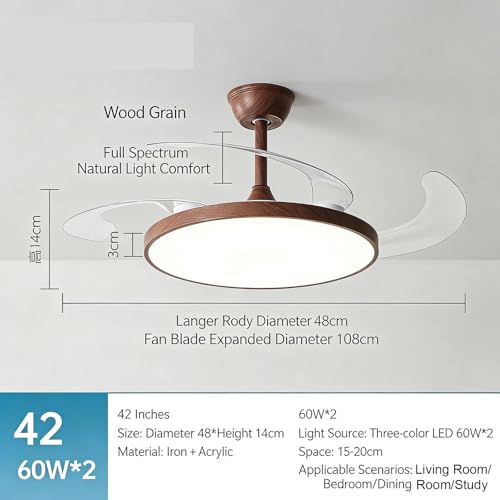 Ventilador de techo de madera con luz LED elegante y mando a distancia 8