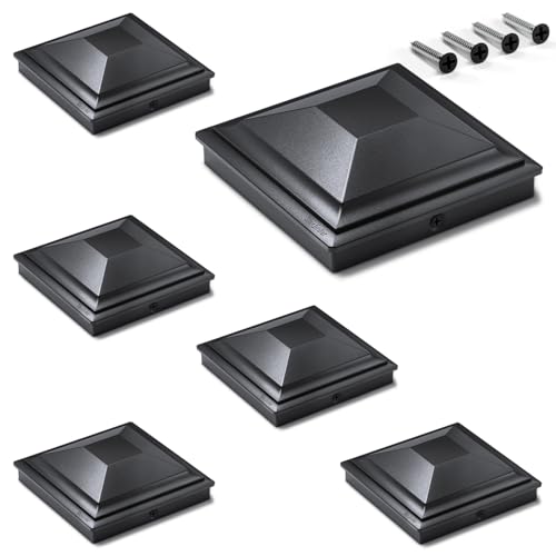 SIEDiNLAR 5x5 Post Caps Black 6 Pack, Fence Post Covers Outdoor Waterproof, Fits 4.5x4.5 5x5 Wood/Vinyl Posts for Deck Fence Mailbox Patio Decor