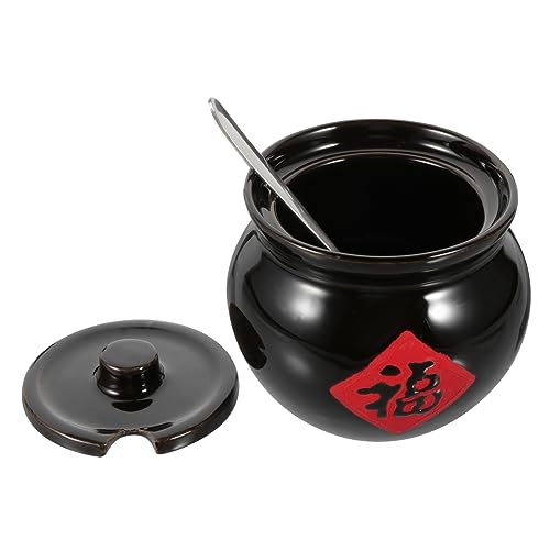 KICHOUSE Ceramic Condiment Pot Vintage Spice Container Salt Storage Jar Easy Open Lid Home Kitchenware