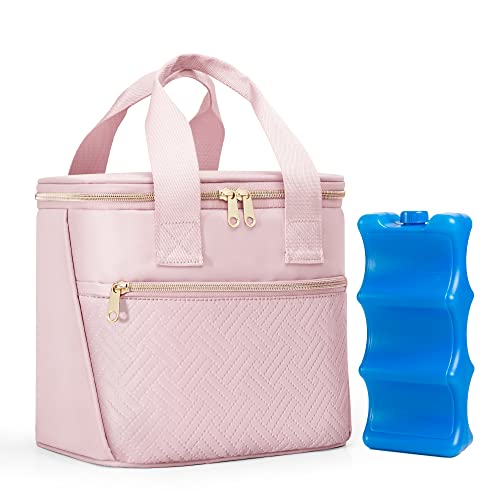 Image of Fasrom Breastmilk Cooler Bag with Ice Pack Fits 6 Tall Baby Bottle Up to 9 Ounce for Milk Storage, Large Insulated Bottle Bag with Pockets for Nursing Moms Daycare or Travel, Pink (Patent Design)