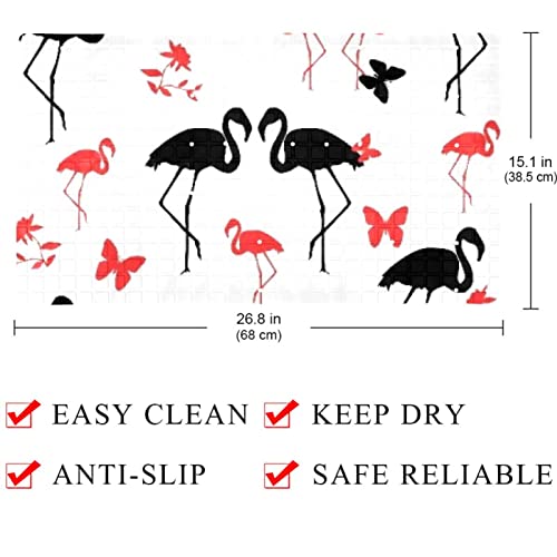 Tapis de sécurité doux avec silhouette de flamant rose pour baignoire sûre