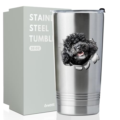 Onebttl Poodle Gifts for Women/Men, Unique Poodle Dog Design, Best Poodle Lover Gifts, 20oz Stainless Steel Insulated Tumbler with Lid & Straw, Poodle Tumbler - Black