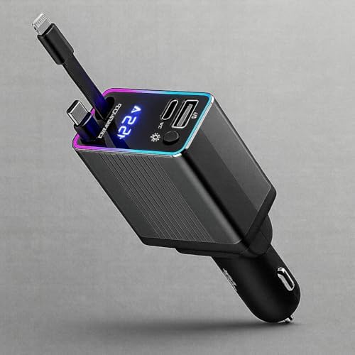 Carregador Premium De Carro Retrátil 4 Em 1 Com Cabo Tipo C E Iph...