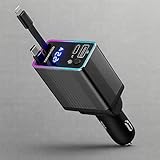 Carregador Premium De Carro Retrátil 4 Em 1 Com Cabo Tipo C E Iphone, USB Duplo, 120W, Tela De Voltagem E Carregamento Rápido Marca VARENZIA