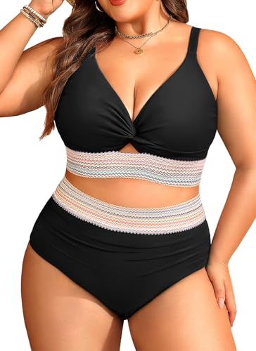 Model wearing Daci Plus Size Two Piece Swimsuits - High Waisted Bikini