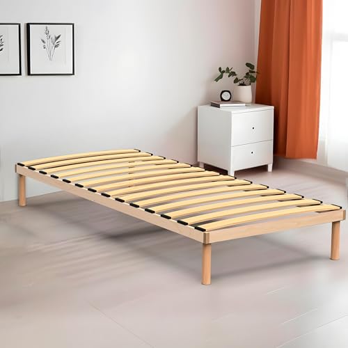 Coemo Pyxis Bettgestell 80x200 mit integriertem Lattenrost - Elegantes Design, Massivholz Buche, Platzsparend, Hohe Belastbarkeit, Einfache Montage