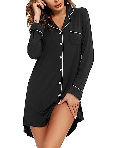 Image of Pjmlifecoco Nightgown for Women Button Down Sleepshirt Short /Long Sleeve Nightdress Soft Modal Sleepwear S-XXL