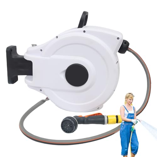 Retractable Hose Reels – Swivel Pipe Box, Outdoor Garden Sprayer | Automatic Water Reel for Lawn Cleaning, 180-Degree Adjustable Spraying Tool for Gardening, Heavy Duty Wall Mounted Irrigation Pipe