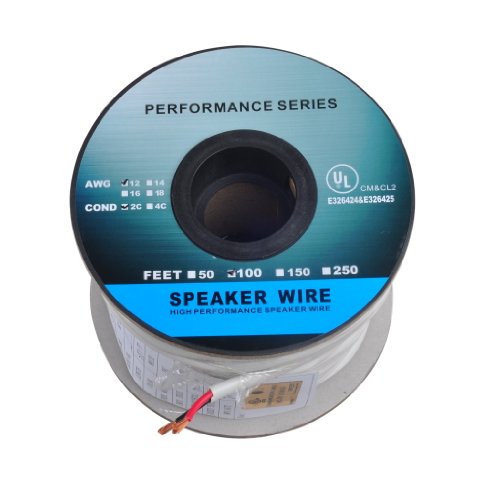 Image of C&E CNE62662 Premium Series CL2 Rated 2-Conductor 12 Gauge in wall Speaker Wire Cable (100 Feet / 30 Meters) 99.9% Oxygen Free Copper, White