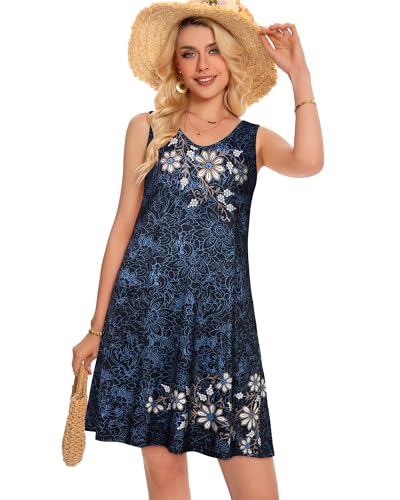 Image of elescat Womens Summer Dresses Casual V Neck Sleeveless Pockets Beach Loose Tank Sundress 2026