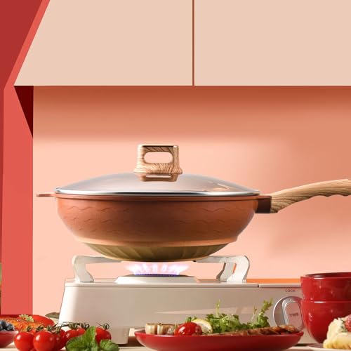 Wok de barro cerámico con base plana y tapa 32 cm miniatura 5