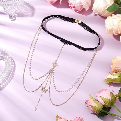 Image of Via Mazzini Gold Plated 'A Symphony of Butterfly and Pearls' Thigh Chain Can Be Used With Shorts /Skirts for Women and Girls (TC0710) 1 Pc