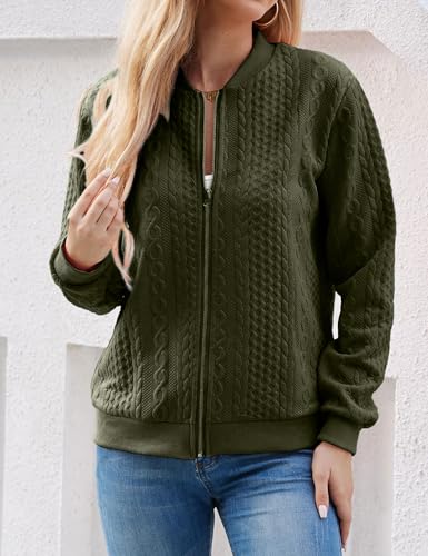 Image of WROLEM Women's Zip Up Cardigan Sweater Cable Hoodies Long Sleeve Jacket Outfits Crewneck Casual Coat