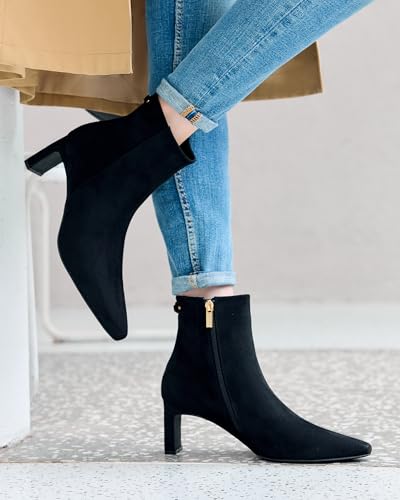 Coutgo Womens Ankle Boots Chunky Heel Closed Pointed Toe Booties Side Zipper Winter Dress Shoes2