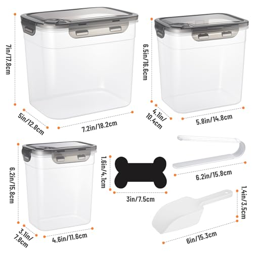ZooZoo 3PCS Dog Food Container Set mit luftdichten Deckeln, BPA-frei Futterbox Hund für Trockenfutter, Stapelbar in Größen Groß Mittel Klein, Inklusive Schaufeln, Etiketten, Zange und Marker