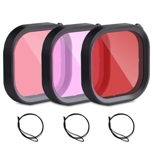 3 filtri subacquei compatibili con Go Pro Hero 13/12/11/10/9 nero, set di accessori subacquei professionali per action camera (rosso, rosa, viola)