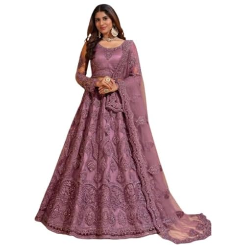 Image of ZAALIMA FASHION Women's Semi Stitched satin blend Lehenga Choli with Embroidered Pattern Unstitched Blouse and Dupatta Set | Women's Lehenga Cholis