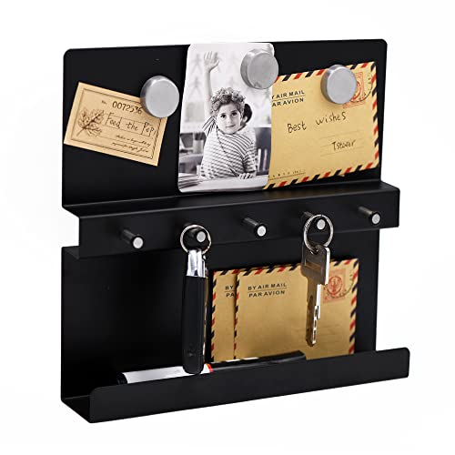 LuHeToz Chiave e porta posta in acciaio inox a parete con lavagna magnetica -5 ganci chiave e 5 magneti (nero)