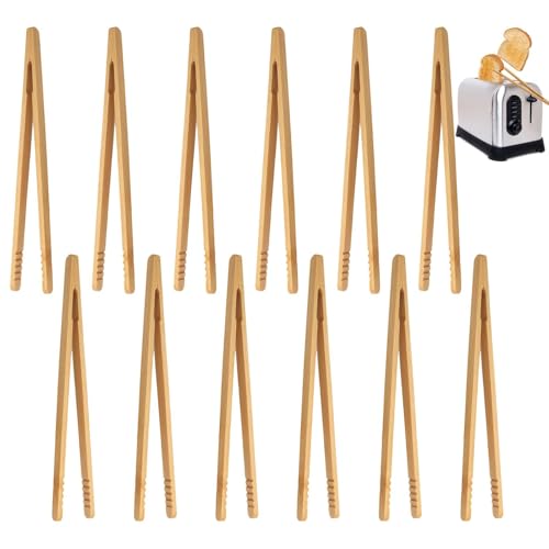 Pinces Grille-Pain en Bambou - Set de 12 Pinces à Pain en Bois Réutilisables 17,8 cm, Idéales pour la Cuisson, le Pain, le Thé, les Fruits et les Cornichons