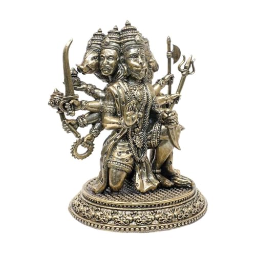 Image of Brass Panchmukhi Hanuman Statue Intricate Detailing Small Five-Faced BajrangBali Idol for Car Dashboard & Home Decor Pack of 1 (7 INCH)
