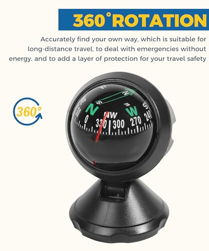 Car Compass,Compass for Car,Automotive Compass Ball,Car Accessories Auto Compass Car Compass Dashboard,Car Mount Compass with Bottom Stick,Dashboard Compass for Boat Car Truck to Find Direction - Image 4