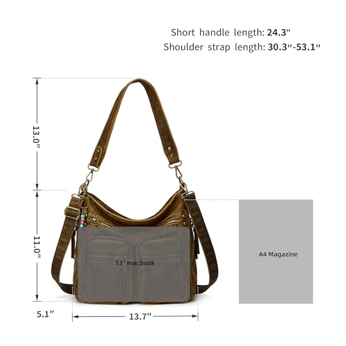 Image of Worldlyda Crossbody Bags for Women Large Tote Soft Leather Purses Washed Y2K Hobo Vintage Handbag Shoulder City Bag