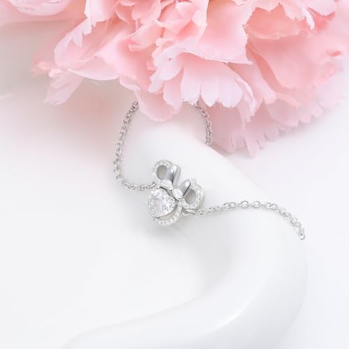 Mouse Bracelet for Women Sterling Silver CZ Mouse Heart Chain Bracelet Sparkling Cute Love Minnie Bow Animal Cartoon Link Bracelet Lucky Cute Princess Jewelry Gifts for Women Daughter Birthday3