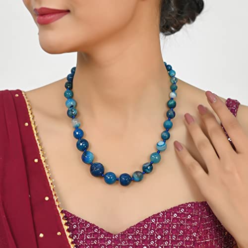 Image of RATNAVALI JEWELS Designer Blue Agate Onyx Stone Beads Necklace Single Line for Women and Girls RV2973B