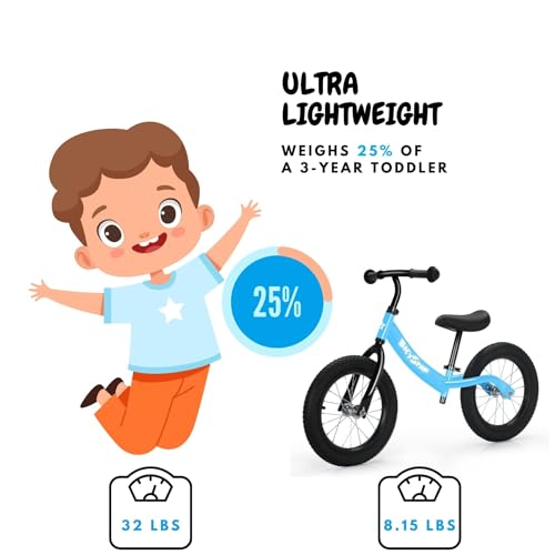 Image of bicystar 14 Inch Balance Bike for Kids 3-5 with Rubber Air Tires, Pink | lightweight frame, adjustable seat & handlebar, easy assembly, outdoor riding, footrest, no pedals