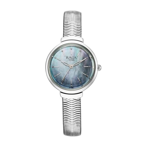 Image of Titan Raga Viva Glam Plain 3 Hands Green Round Dial Silver A1Stainless Steel Strap Women's Watch - NU2737SM01