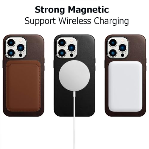 Étui en cuir véritable souple pour iPhone 14 Pro Max antichoc café - 4