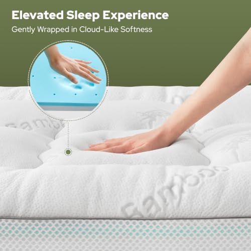 Image of BEDLORE 4 Inch Memory Foam Mattress Topper Twin XL for College Dorm Room Essentials, 2-in-1 Dual Layer Design (2 inch Gel Memory Foam + 2 inch Plush Pillow Top Cover) Mattress Topper Medium Firm(White)