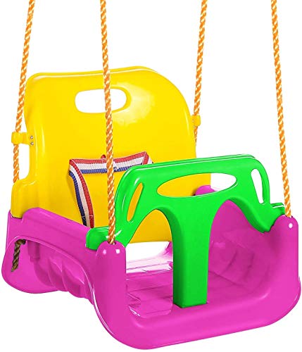 IFOYO - Asiento de columpio para niños, 3 en 1, asiento de columpio seguro, asiento de columpio desmontable con respaldo alto, para patio de recreo, interior y exterior, color rosa