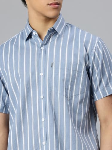 Image of Majestic Man Men's Pure Cotton Striped Half Sleeve Slim Fit Casual Shirt for Men