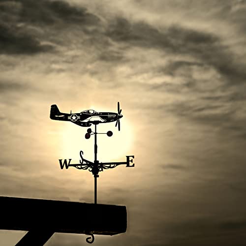 Anti-Rust Metal Weathervane, Retro Farm Scene Garden Yard Art Decorative Wind Indication 25.6 inch (Airplane)