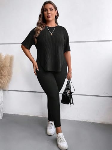 Conjunto de ropa de salón para mujer con leggings elásticos y camiseta acanalada 4