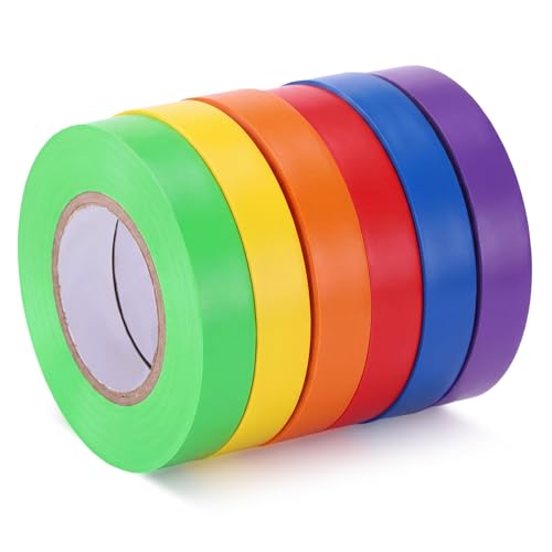 Glenmal 6 Colors 60 Yards x 0.5 Inch Gym Floor Vinyl Tape Colored Floor Marking Tape Outdoor Court Playing Field Marking Equipment for Social Distancing Gyms Athletics Classroom Supplies(18 Roll)
