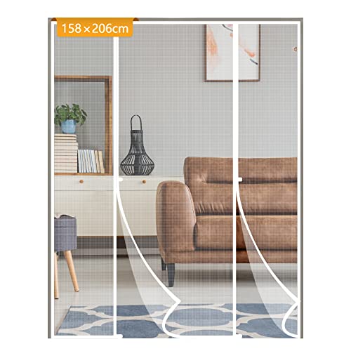 Yotache Fly Screen Door 158 x 206 cm, Reinforced Polyester Double Door Screen Curtain for Sliding Door Patio Door Keep Fly Bug Out, White