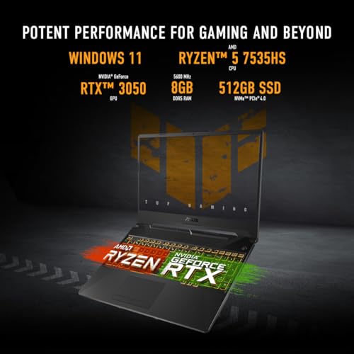 ASUS TUF Gaming A15 Gaming Laptop, 15.6” 144Hz FHD Display, AMD Ryzen™ 5 7535HS Processor, GeForce RTX 3050, 8GB DDR5 RAM, 512GB PCIe SSD Gen 4, Wi-Fi 6, Windows 11, FA506NC-DS51-CA - Image 3