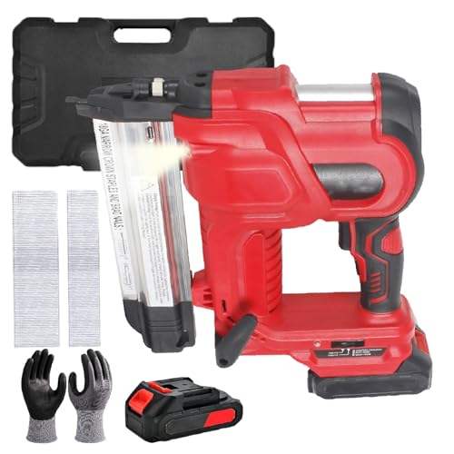 pedenencelia Clavadora Eléctrica 21 V,Clavadora Inalámbrica,Grapadora De Clavos De Calibre 18 2 En 1,Clavos Rectos/En Forma De U,para Tapicería Y Carpintería,con Guantes,1 Batería Y 400 Clavos,Red