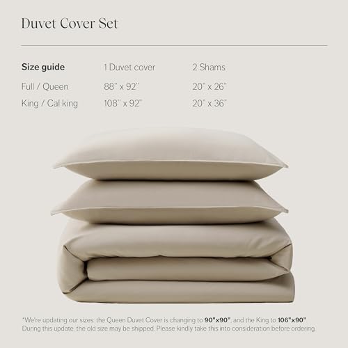 Double Stitch Cotton Tencel Duvet Cover - King Size Comforter Cover, Luxury & Soft Eucalyptus Lyocell Bedding Set for Hot Sleepers, Cooling & Breathable, Button Closure, Sandstone, 106"x90"