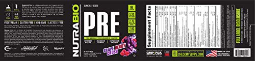 Nutrabio Pre Workout Powder - Sustained Energy, Mental Focus, Endurance - Clinically Dosed Formula - Beta Alanine, Creatine, Caffeine, Electrolytes - 20 Servings - Grape Berry Crush #TOP7