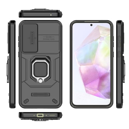 Image of TPU+PC Camshield Pro Case With Slide Camera Protection And Ring Stand Bumper Back Case Cover For Samsung Galaxy A35 5G (Black)
