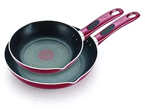 T-fal B039S264 B039S2 Excite ProGlide Nonstick Thermo-Spot Heat Indicator Dishwasher Oven Safe 8 Inch and 10.5 Inch Fry Pan Cookware Set, 2-Piece, Red, Rio