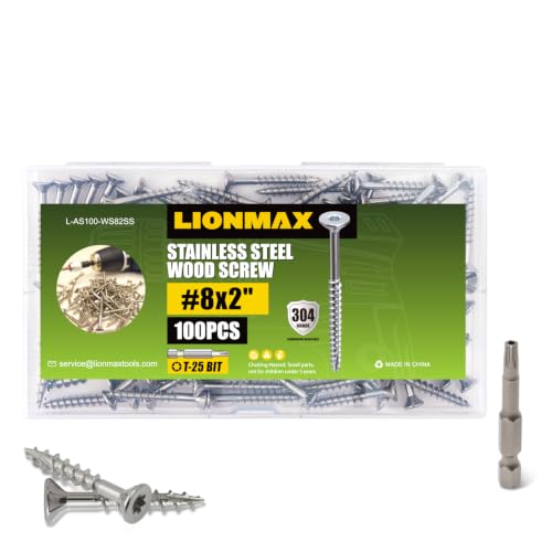 LIONMAX Stainless Steel Deck Screws 2 Inch, Wood Screws #8 x 2, 100PCS