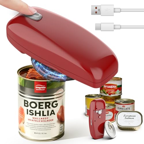 Rechargeable Electric Can Opener Auto Stop Can Opener for Kitchen for Seniors, Arthritis and Mum One Touch Button Electric Tin Openers Jar Opener No Sharp Edges and Without Hurting Hands USB Cable